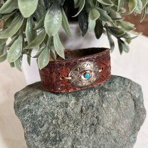 Handmade Sterling Silver Concho Leather Cuff – 7.5”